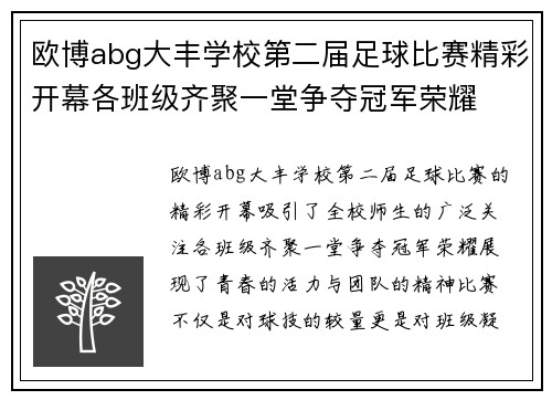 欧博abg大丰学校第二届足球比赛精彩开幕各班级齐聚一堂争夺冠军荣耀