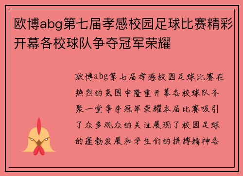欧博abg第七届孝感校园足球比赛精彩开幕各校球队争夺冠军荣耀